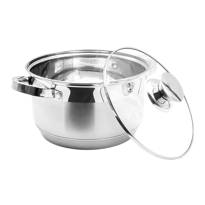 Batería de Acero Inoxidable con tapa de vidrio de 12 piezas