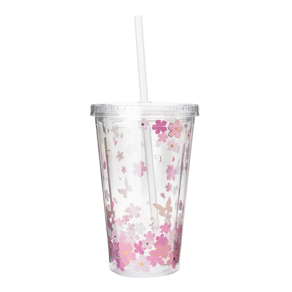 Vaso térmico de plástico 400 ml decorado flores Home Sweet Home