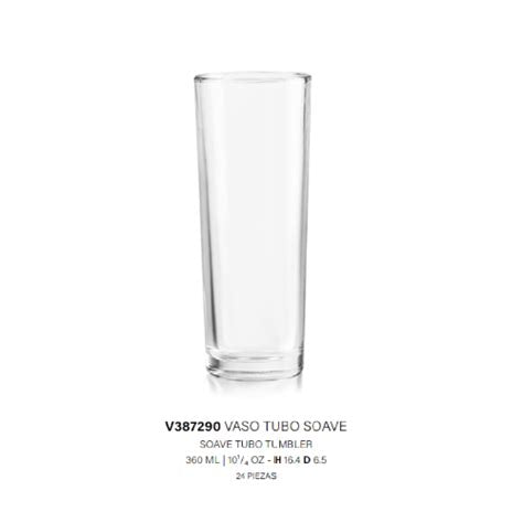 Vaso tubo vasik prensa Soave 310 ml vidrio *C* Glassia. Mod. V387290 (24)