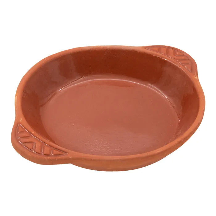 Charola redonda con asa de barro con esmalte en interior 20 x 3 cm Viapot