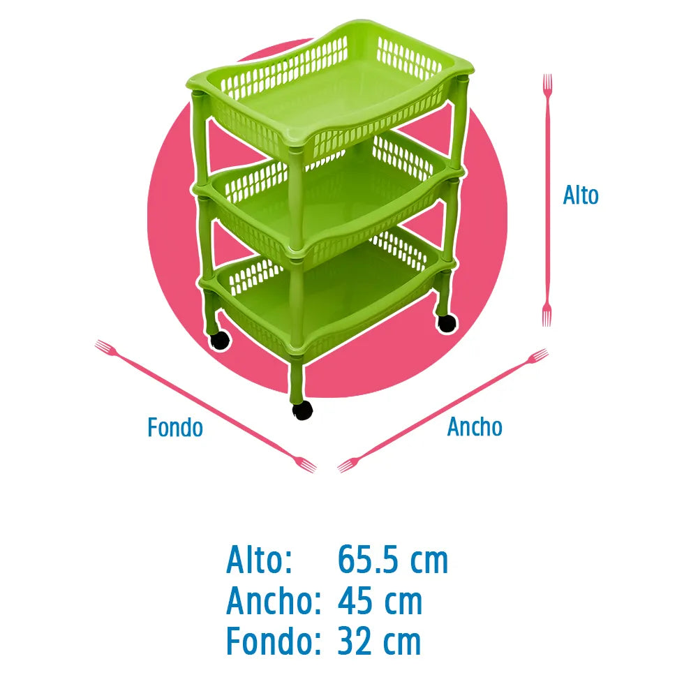 Contenedor para verduras de plástico rectangular set de 3 con rodines 011029 Home Pro