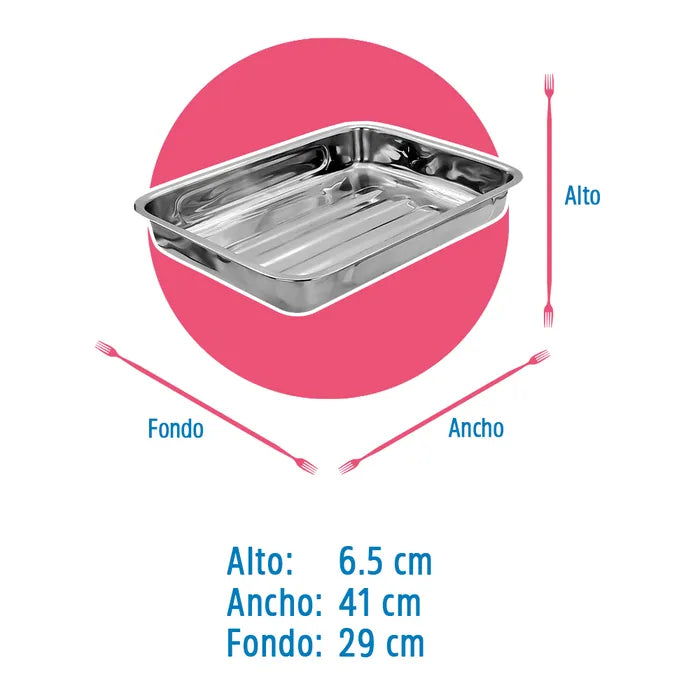 Charola lasagna 40 cm acero inoxidable Qualité