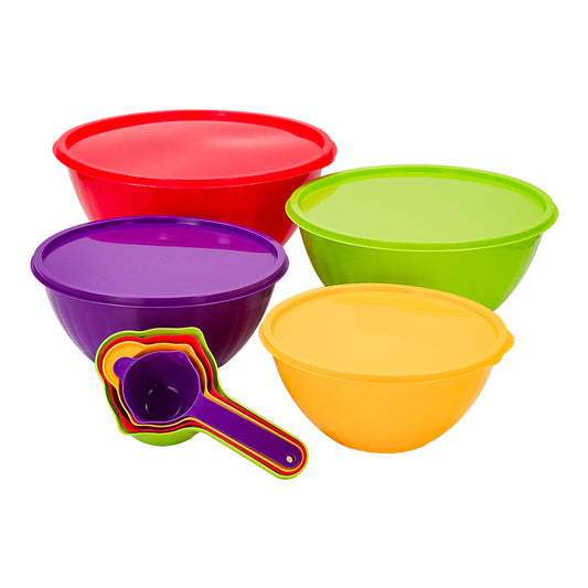 Juego de 4 tazones con tapa y 4 cucharas medidoras de plástico ATA2407 Home Sweet Home
