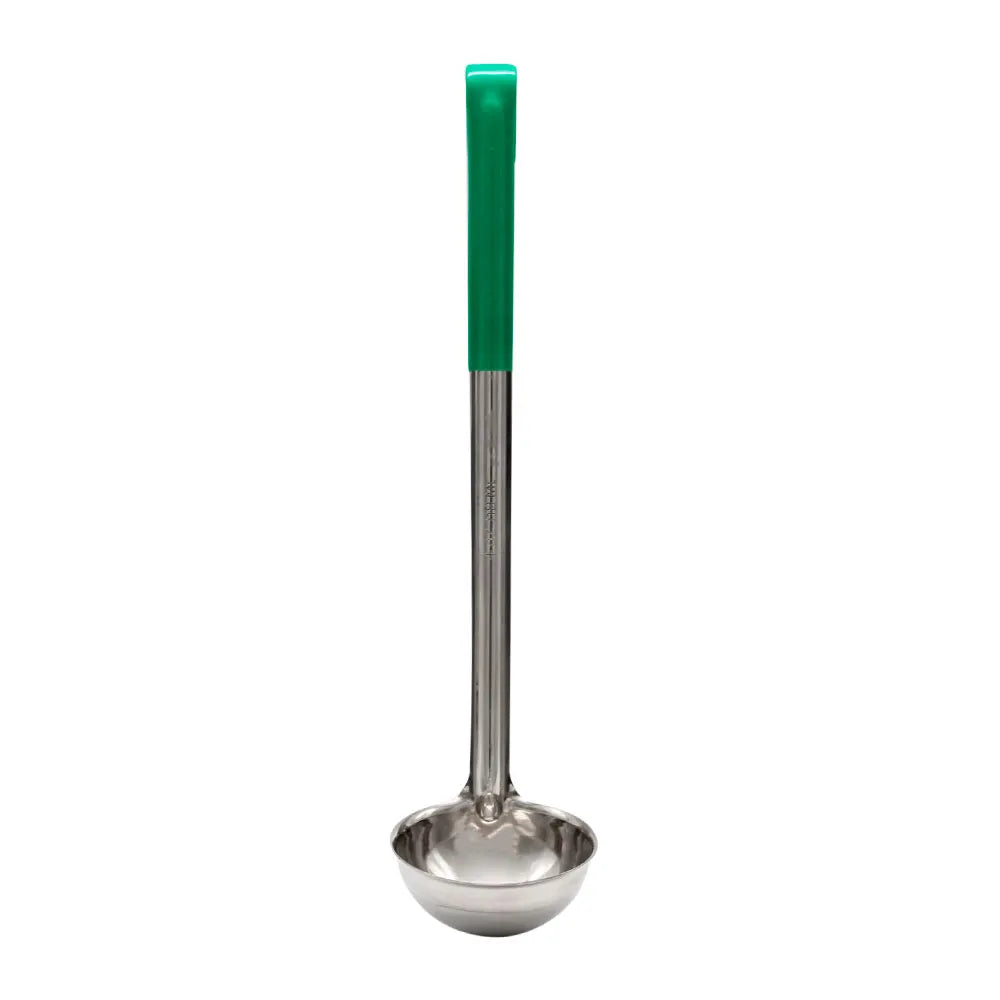 Cucharón de acero inoxidable con mango verde 4 oz