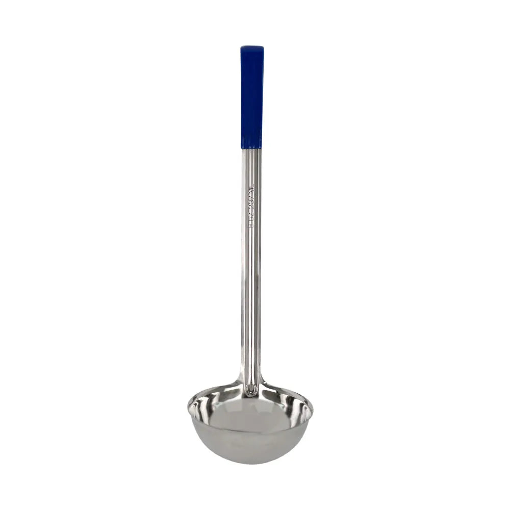Cucharón de acero inoxidable con mango azul 8 oz