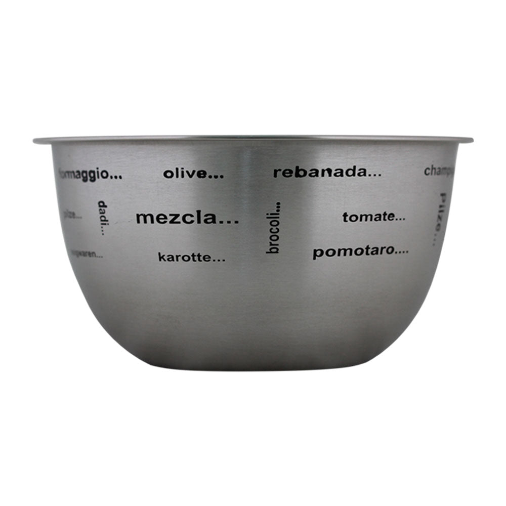 Tazón de acero inoxidable con letras impresas acabado mate 28 cm