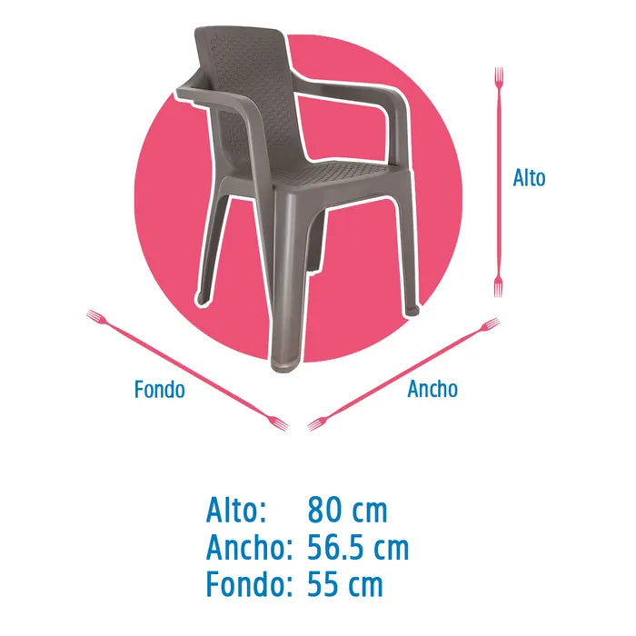 Silla de plástico eterna con brazos mocca 13360 Rimax